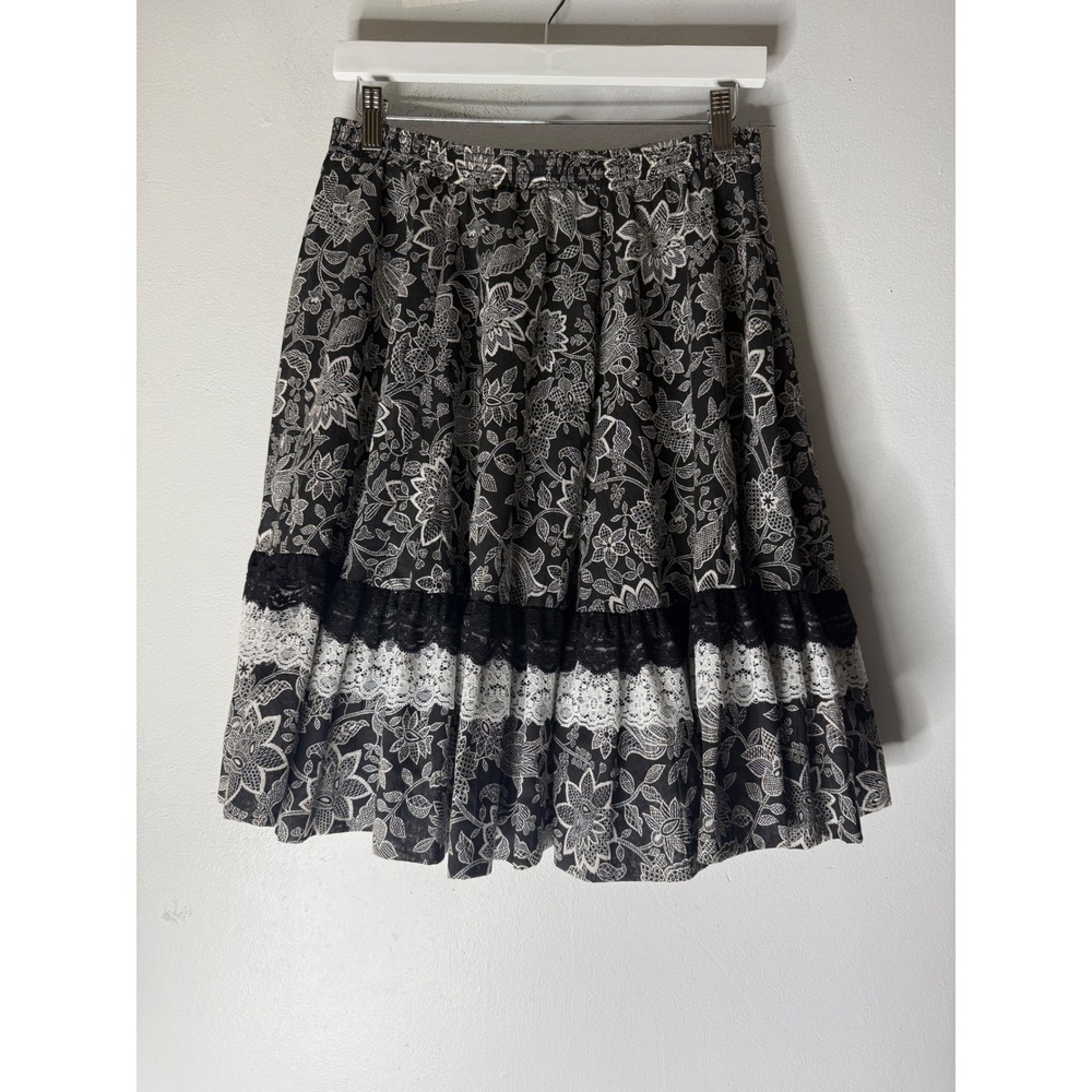 Rockmount ranch west black white pull on western skirt lace trim M? Lcy lady